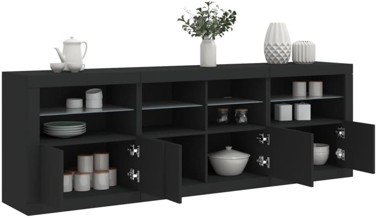 Credenza Casa Giardino con Luci LED cm 202 x 37 x 67 Nero