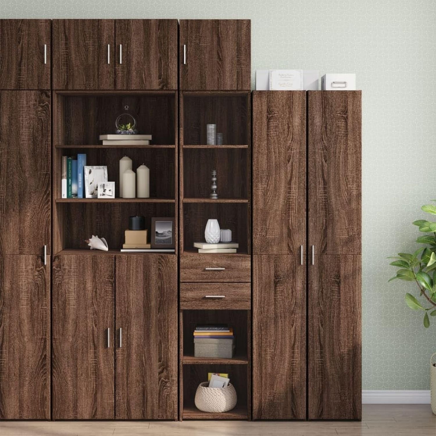 Armadietto Casa Giardino Sottile Rovere cm Ingegnerizzato 40 x 42.5 x 225 Marrone Legno