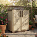 Armadio Dmora da esterno Courtrai balcone multiuso Mobile da esterno a 2 ante 100 Made in Italy Beige e cm Finitura quadri 70 x 39h86 Marrone