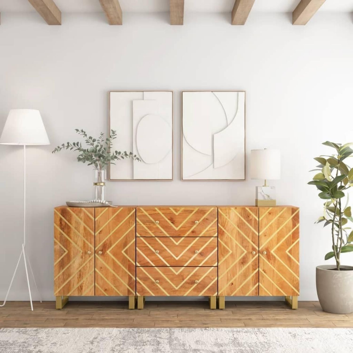 Casa Giardino Credenze 2 pz 60x34x75 cm Legno Massello Mango Grezzo