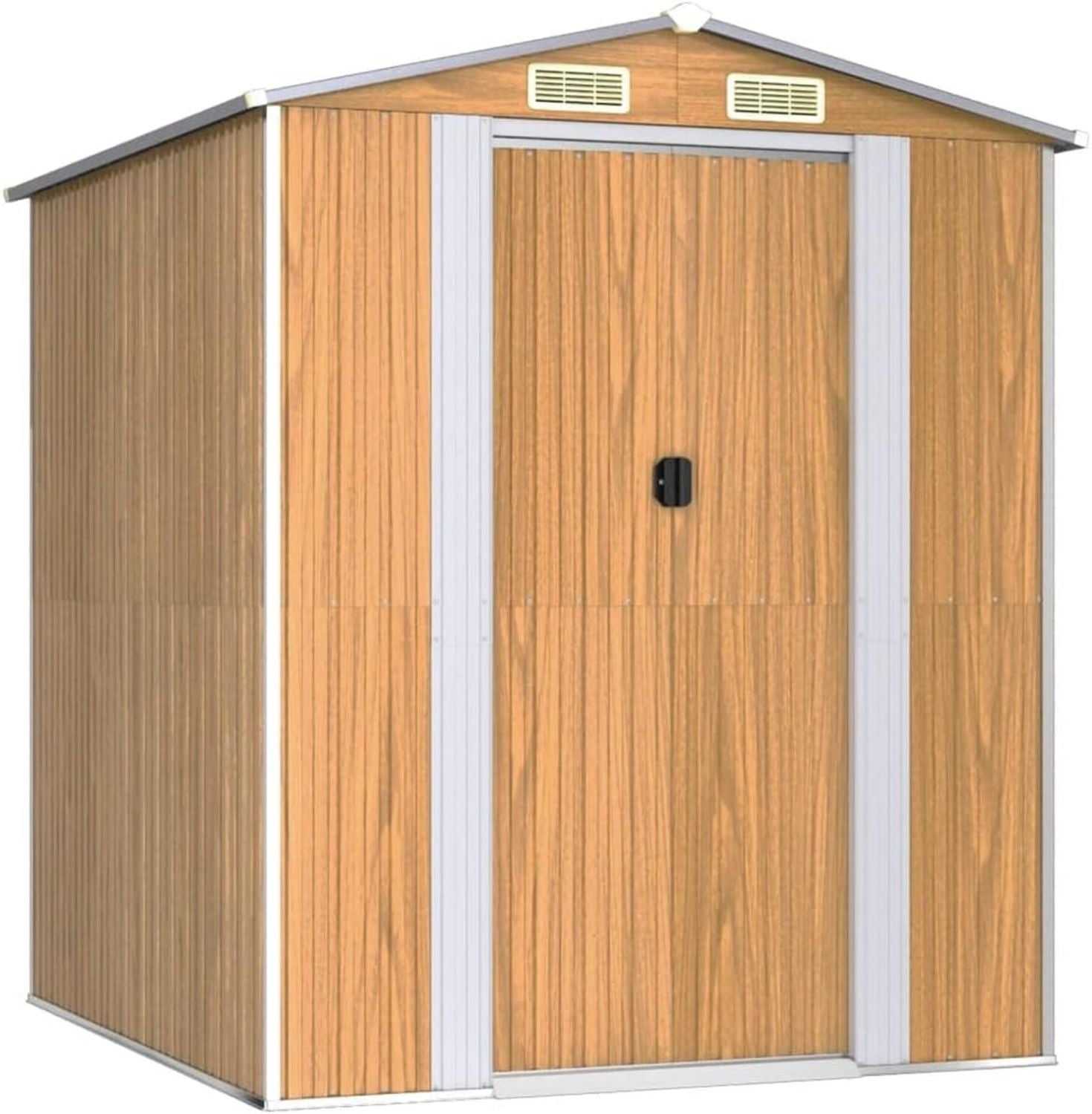 Rifugio da giardino in acciaio zincato marrone chiaro 192x191x223 cm Ventilazione anteriore posteriore doppie porte scorrevoli strumenti esterni