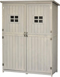 Outsunny Casetta da Giardino in Legno di Abete con Porta Doppia Capanno Attrezzi con Mensole e Finestre 127.5x50x164cm Grigio Chiaro