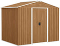 Outsunny Casetta da Giardino 3.6m² Capanno Marrone Scuro Effetto Legno Acciaio Zincato Prese d Aria Doppia Porta Scorrevole Bloccabile Tetto Inclinato Capanno Porta Attrezzi