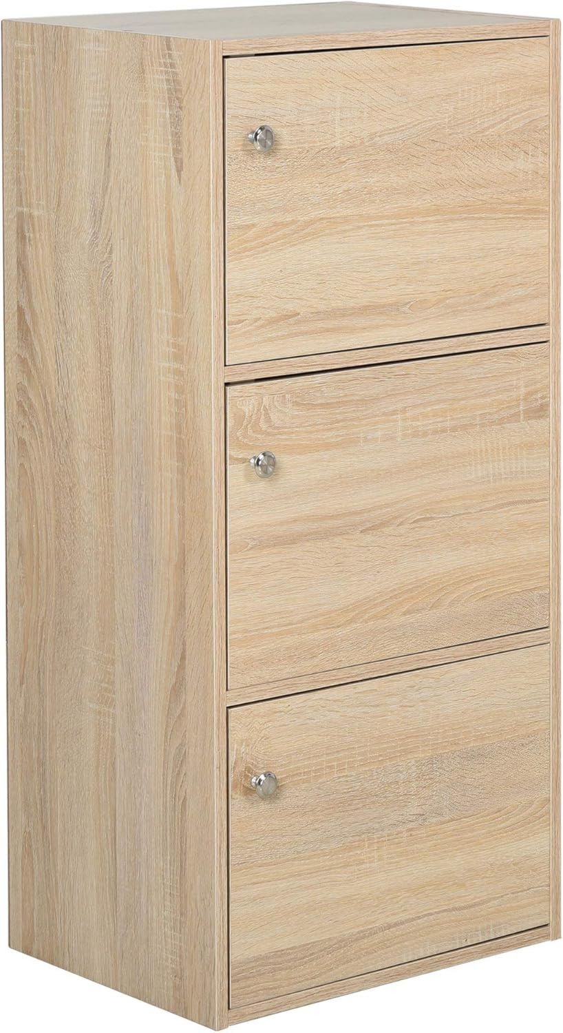 HOMCOM Mobiletto Multiuso con 3 Ripiani in Legno 3 Antine 48x34x100cm per Casa Camera Soggiorno o Ufficio