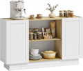 Credenza HOMCOM Cucina cm Effetto Naturale e Rustica Mobile Cucina 2 Ripiani Aperti 2 Armadietti Ante Soft Close 133 x 35 x 79.7 Legno Bianco per Sala da Pranzo Soggiorno