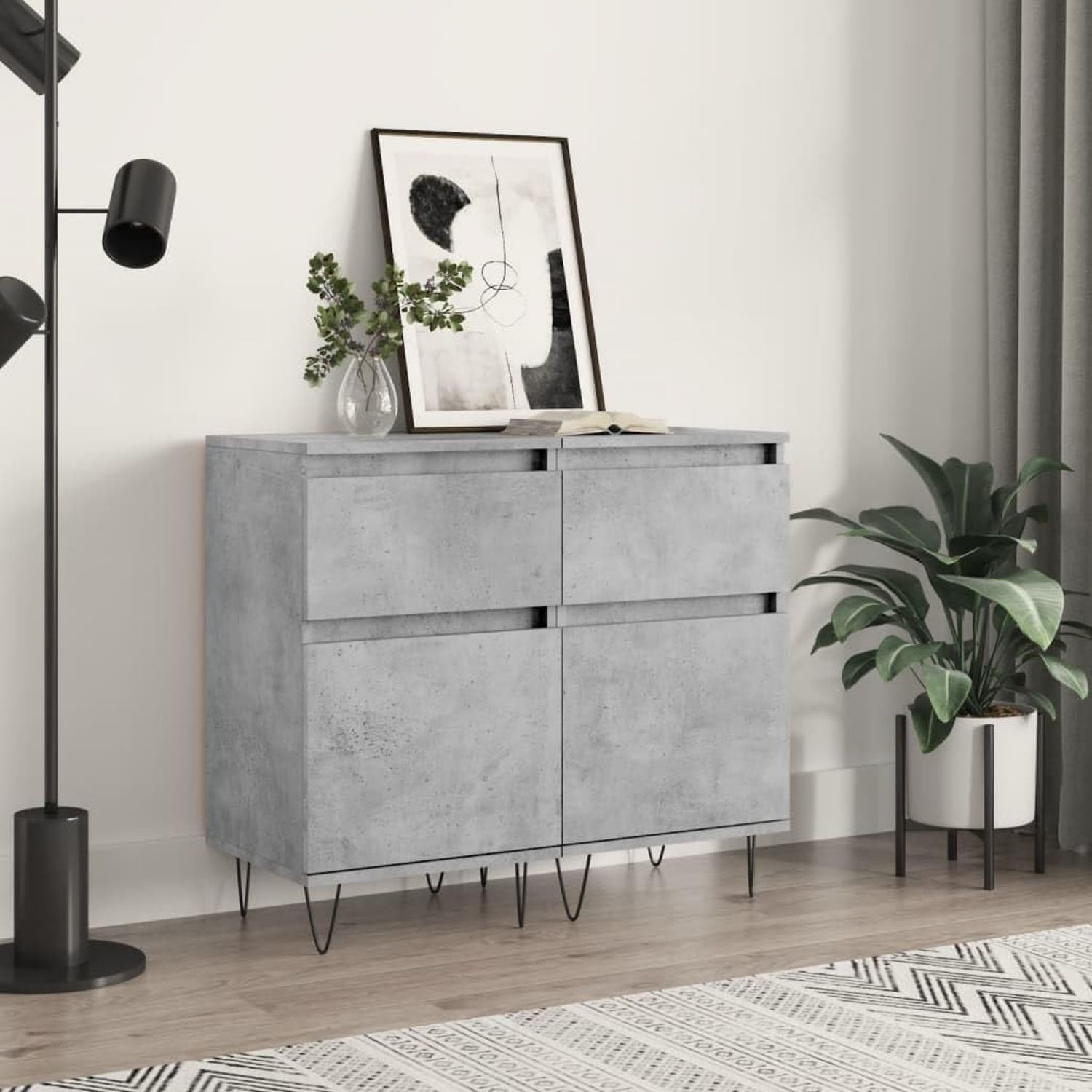 Casa Giardino Credenze 2 pz Grigio Cemento 40x35x70 cm Legno Ingegnerizzato